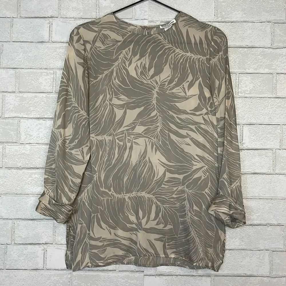 Club Monaco Silk 3/4 Sleeve Palm Print Blouse XS